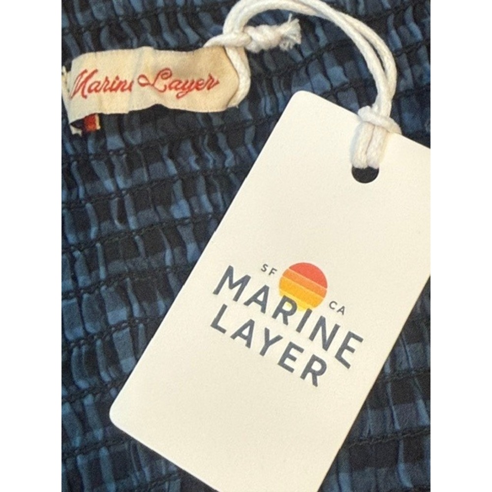 Marine Layer Demi Poplin Midi Dress Medium Blue Gingham Pima Cotton NWT - Picture 9 of 13